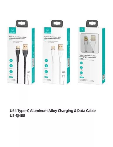 USAMS SJ488  120cm-es textil bevonatú usb-c kábel aranyozott csatlakozóval 3A , 1376011