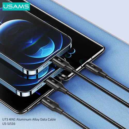 USAMS SJ516USB01 4 az 1 ben 120cm-es textil borítású töltőkábel 3A , 1375898