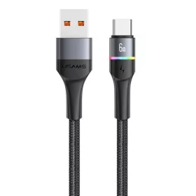   USAMS SJ536USB01 1,2 m textil borítású usb-c töltő kábel, led világítással, 6A