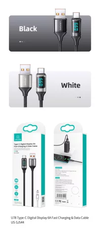 USAMS SJ544USB01 120cm-es Type-c szövet borítású töltő és adatkábel LCD kijelzővel 66W,6A 1380751