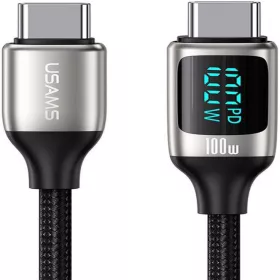   USAMS SJ546USB01 120cm-es textil borítású Type- to Type-c PD gyorstöltő kábel LCD kijelzővel 100W, 5A 1380752