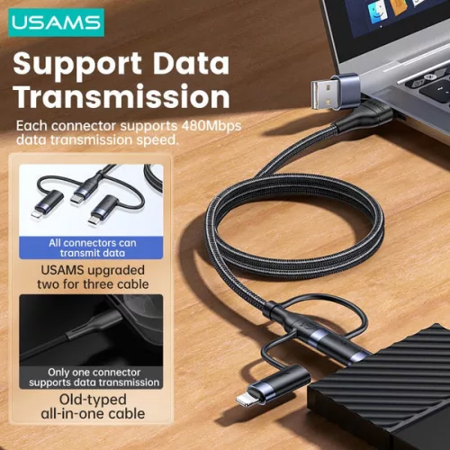 Usams SJ547USB01 5 az 1 ben töltőkábel usb-c, lightning és micro usb ouput, usb és usb-c input, PD, 60W 1435030