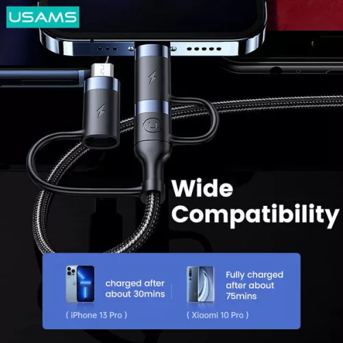 Usams SJ547USB01 5 az 1 ben töltőkábel usb-c, lightning és micro usb ouput, usb és usb-c input, PD, 60W 1435030
