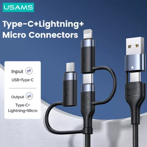 Usams SJ547USB01 5 az 1 ben töltőkábel usb-c, lightning és micro usb ouput, usb és usb-c input, PD, 60W 1435030