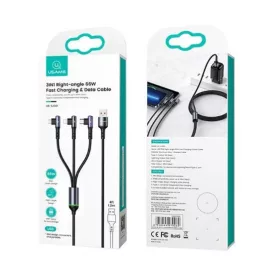   USAMS SJ561USB01 3 az 1-ben gyorstöltő és adat kábel Micro USB, Lightning, Type-C, 66W