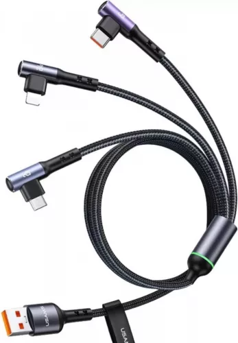 USAMS SJ561USB01 3 az 1-ben gyorstöltő és adat kábel Micro USB, Lightning, Type-C, 66W
