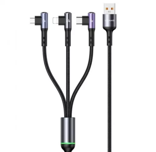 USAMS SJ561USB01 3 az 1-ben gyorstöltő és adat kábel Micro USB, Lightning, Type-C, 66W
