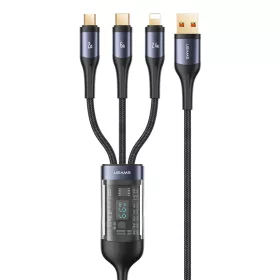   USAMS SJ582USB01 3 az 1 ben (micro usb, lightning, usb-c) gyorstöltő szövet kábel LCD kijlezővel