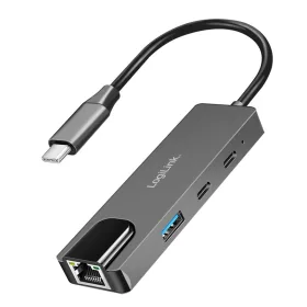   Logilink USB 3.2 Gen 1 hub, 3 portos, 2,5G Gigabit Ethernet adapterrel, térszürke (UA0432)