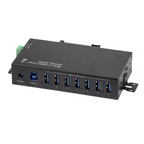   Logilink USB 3.0, 7 portos elosztó HUB, ipari formatervezés, 5 Gbps, 10 W, fekete