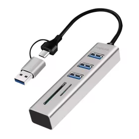   Logilink USB 3.0 hub, 3x USB-A, SD/microSD nyílás, 2 az 1-ben csatlakozókábel, 5 Gbit/s, ezüst (UA0445)