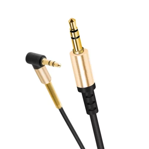 HOCO UPA02 3.5 - 3.5 mm jack aranyozott kábel (90 fokban elfordított csatlakozó véggel), 1m, AUX, fekete