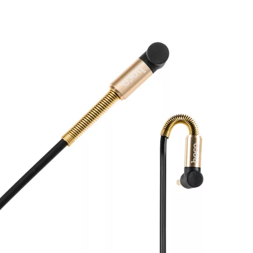 HOCO UPA02 3.5 - 3.5 mm jack aranyozott kábel (90 fokban elfordított csatlakozó véggel), 1m, AUX, fekete