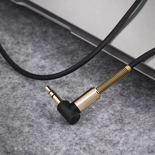 HOCO UPA02 3.5 - 3.5 mm jack aranyozott kábel (90 fokban elfordított csatlakozó véggel), 1m, AUX, fekete